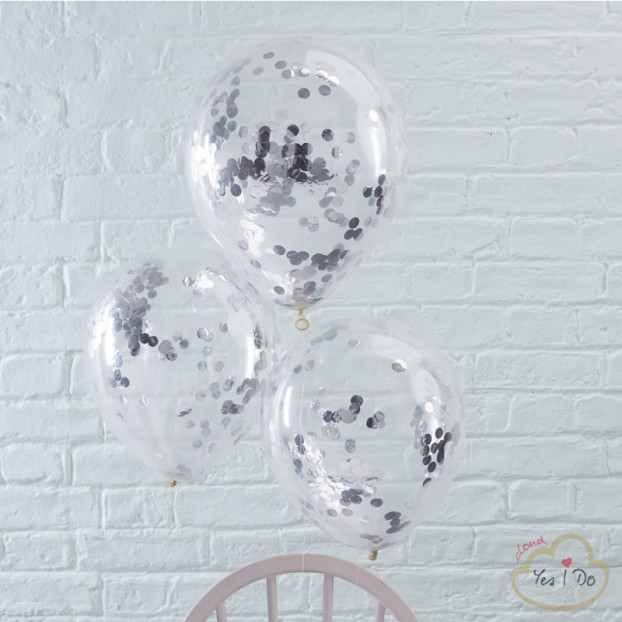 5 SILVER CONFETTI FILLED BALLOONS