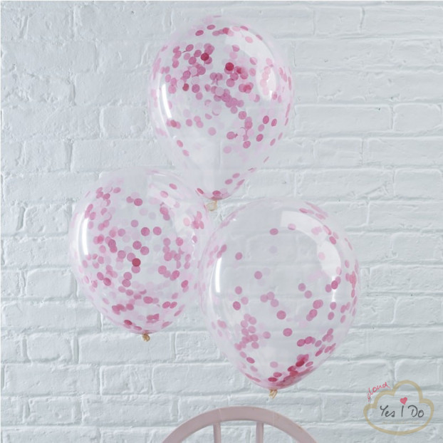 5 PINK CONFETTI FILLED BALLOONS