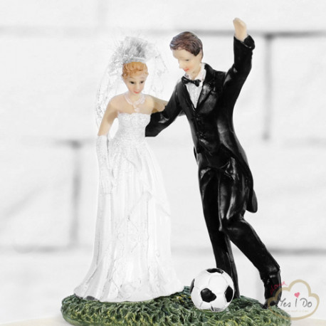 NEWLYWEDS CAKE TOPPER WITH A SOCCER BALL