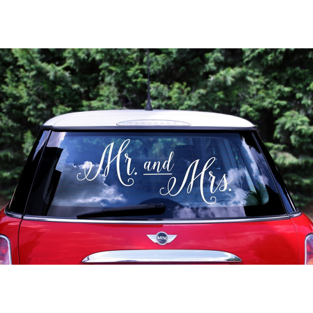 Wedding day car sticker - Mr. and Mrs.