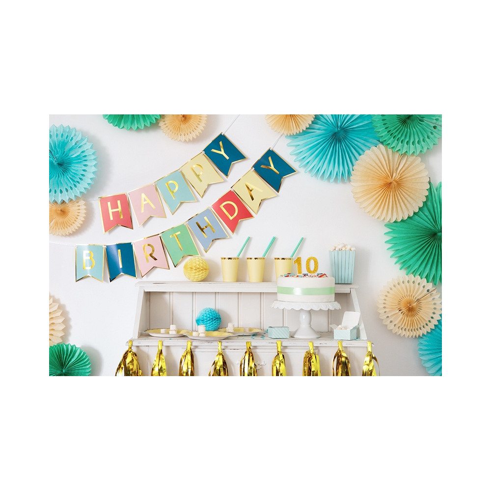 Festone Happy Birthday Colorato con scritta oro 