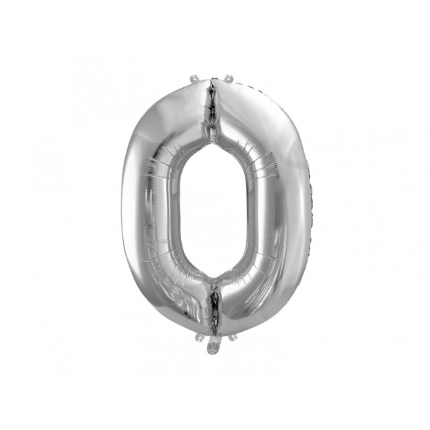 Metallic foil balloon Number "0",  silver, 86 cm.
