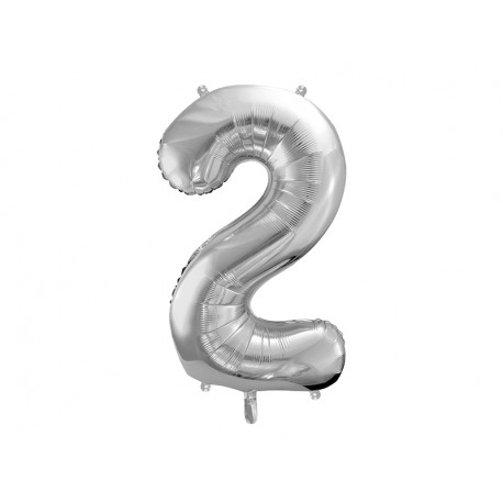 Metallic foil balloon Number "2",  silver, 86 cm.