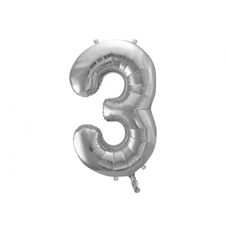 Metallic foil balloon Number "3",  silver, 86 cm.