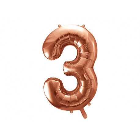 Metallic foil balloon Number "3", rose gold, 86 cm.