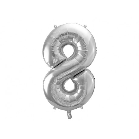 Metallic foil balloon Number "8",  silver, 86 cm.