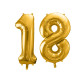 Metallic foil balloon Number "18", gold, 86 cm.