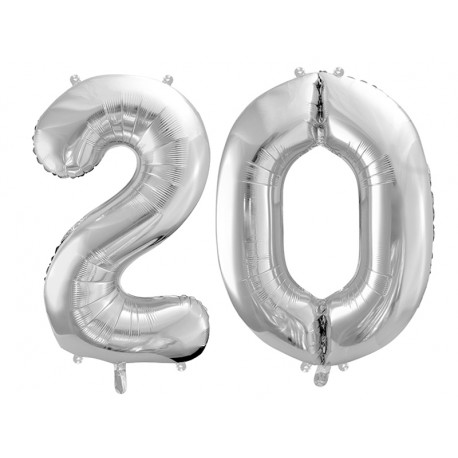 Metallic foil balloon Number "20", silver, 86 cm.