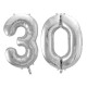 Metallic foil balloon Number "30", silver, 86 cm.