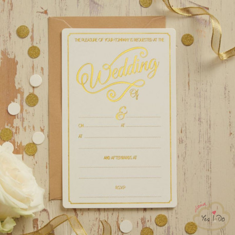 10 IVORY & GOLD FOILED WEDDING INVITATIONS