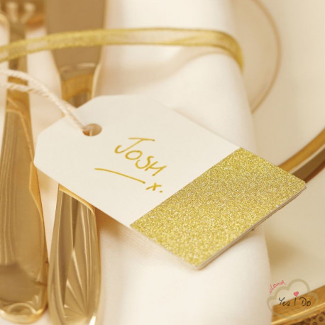 10 IVORY & GOLD GLITTER LUGGAGE TAGS